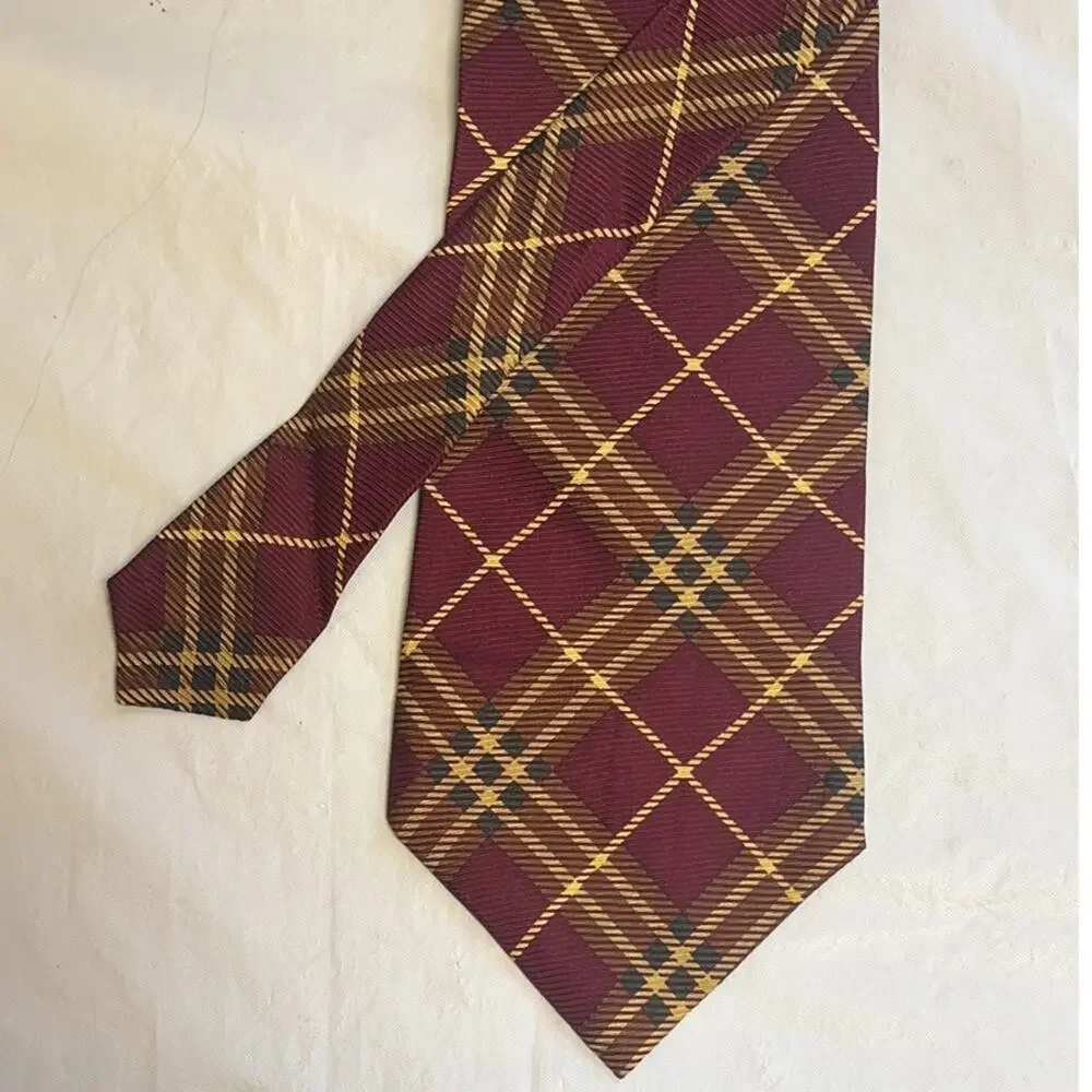 Vintage Joseph & Lyman All-Silk, Handmade Plaid Necktie - Brown Burgundy Tie
